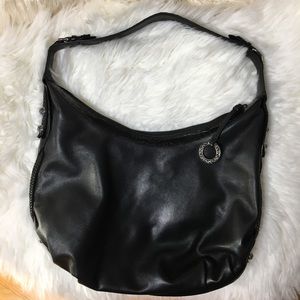 Brighton Black Leather Hobo Bag w/ silver accents